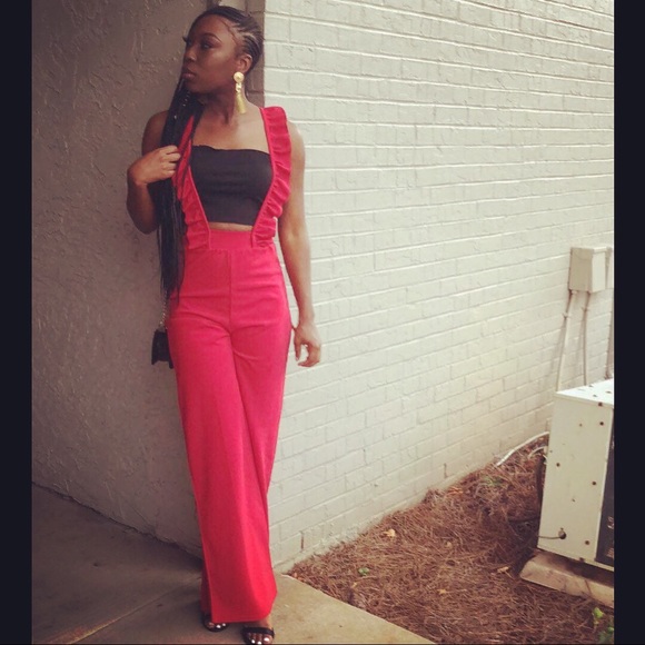 Red suspender jumpsuit Clearance